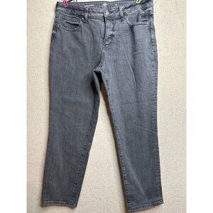 St Johns Bay Girlfriend Jeans Womens Sz 14 Black Denim Straight Casual Stretch